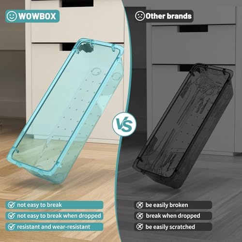 WOWBOX 32 PCS Plastic Drawer Organizer Set, 4 Sizes Desk Drawer Organization and Storage Containers for Makeup, Cosmetics, Jewelry and Gadgets in Kitchen, Bathroom, Bedroom, Office, Clear Sea Blue