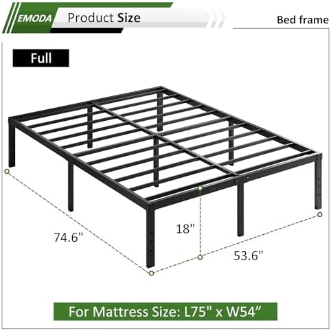 EMODA 18 Inch Tall Full Size Bed Frame with Large Storage Space, Easy Assembly