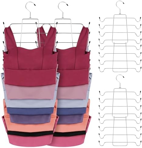 ZEDODIER 6 Pack Tank Top Hanger, Bra Organizer for Closet, Space Saving | 96 Hooks Total, Sturdy Metal, 360° Rotating, Foldable Design, Hanging Closet Organizers and Storage for Apartments and Dorms
