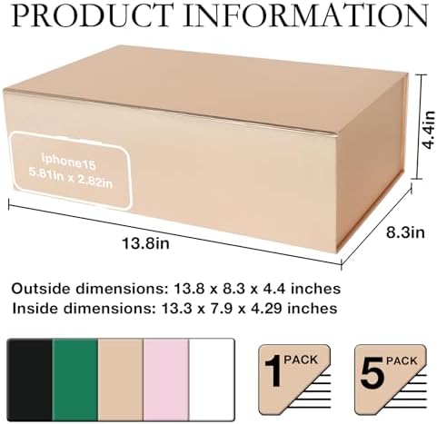 LFBOX Rose Gold Christmas Gift Box with Magnetic Lid 1 Pack | Large Bridesmaid Groomsman Proposal Boxes,13.8x8.3x4.4 in, Collapsible Rectangle Storage Box
