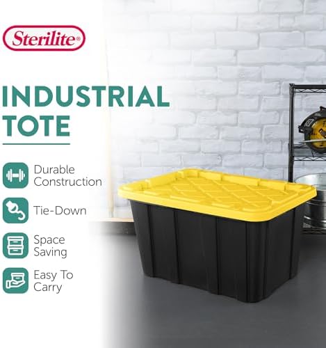 Sterilite Industrial Storage Tote with Lids for Garage, 27 Gallon, 16-Pack