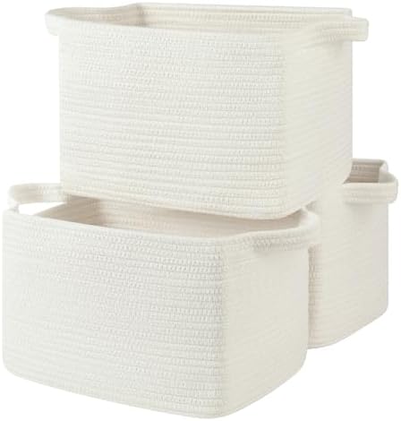 OIASKET Storage Baskets for Organizing, Woven Baskets for Shelves, Rectangle Decorative Organizer for Storage Clothes, Toy, Books, Towels Nursery Bins 3 Pack (White, 13"x9.85"x8.7")
