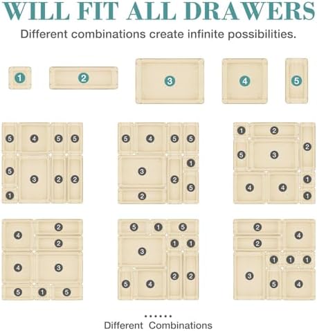 23 PCS Drawer Organizer Set, 5 Size Bathroom and kitchen organizer Trays | Bathroom and kitchen Drawer cabinet organizer Trays, Clear Storage Bins for Makeup, Jewelry, Utensils and Gadgets