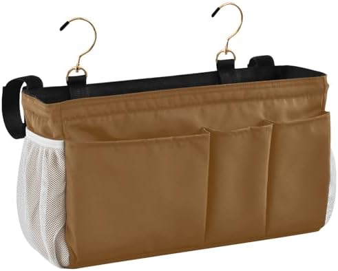 Brown Bedside Caddy Storage Bag Bedside Organizer for Bunk Bed Headboards College Organizer Caddy Hanging Shelf 6 Pockets with Hooks for Drinks Magazine Phone Holder