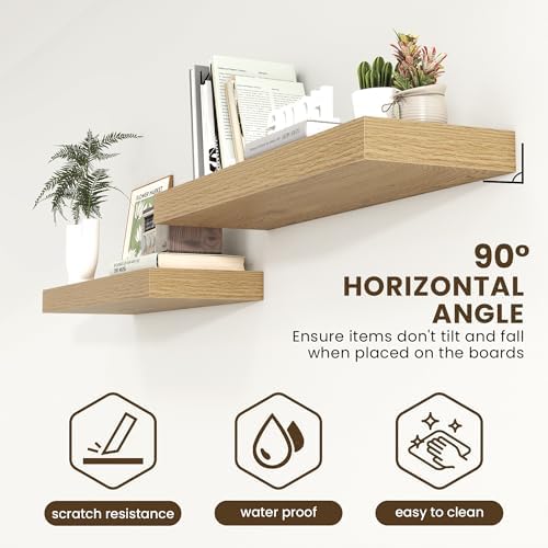 FLYJOE 40 Inch Floating Shelves, 12'' Deep Oak Shelves for Wall Set of 2
