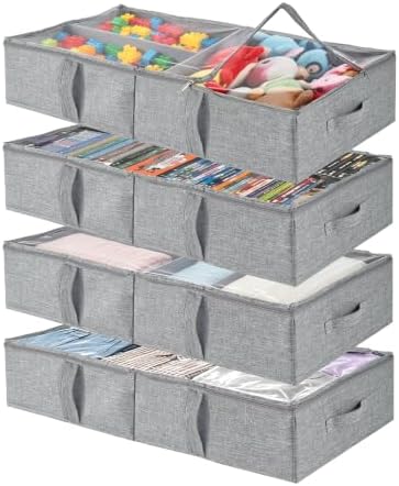 4-Pack Underbed Storage Containers with Clear PVC Lid(31.8×16×5.9in)