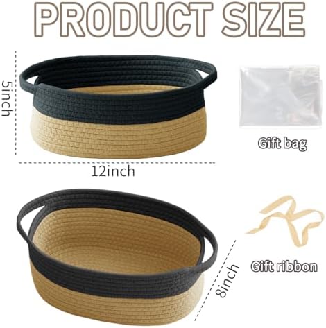 JMvicyroam Small Woven Basket, Empty Gift Basket, Black&Jute/2 Pack