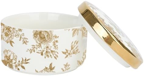 Sweet Water Decor Gold Delft Round Trinket Box, Jewelry Storage for Nightstand, Dresser, or Counter, Small Ring & Keepsake Storage, Elegant Gift for Wedding, Anniversary or Hostess