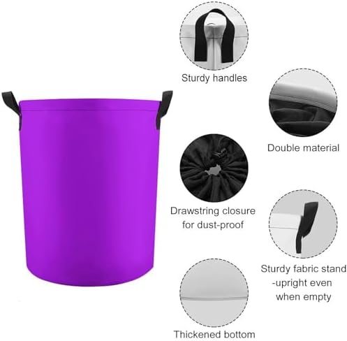 Large Laundry Hamper Bag, Neon Purple Elegant Collapsible Laundry Basket with Drawstring Dirty Clothes Organizer Washing Bin for Family Essentials Storage