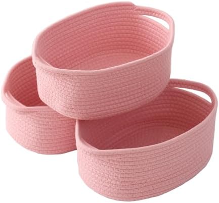 JMvicyroam Small Woven Basket, Empty Gift Basket, Pink/3 Pack