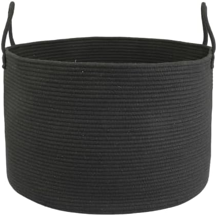 XUANGUO 66L Large Blanket Basket, Round Cotton Rope Basket, Black