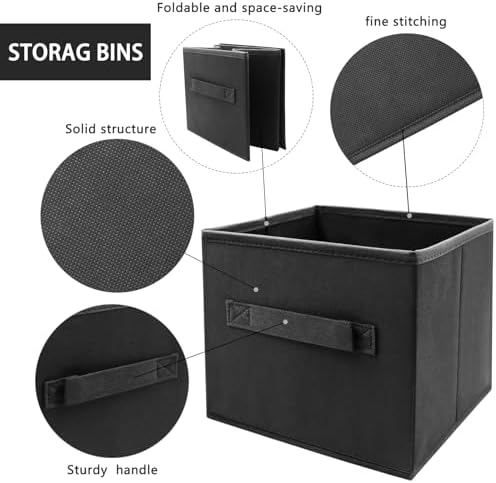 EBIGIC Storage Cubes Collapsible fabric Storage bins,cube storage organizer 10.5 * 10.5 * 11 inch,For home and office Collapsible Closet Shelf Organizers, Drawer Organizers(Black)