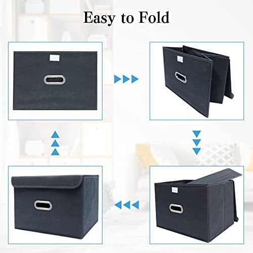 STOREONE Fabric Storage Cube Bins Foldable Organizer Container Collapsible Basket with Lids and Metal Handles, for Home, Bedroom, Closet 6 Pcs (Grey)
