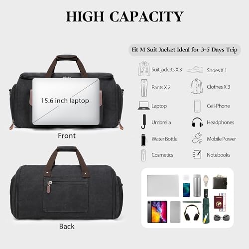Wildroad Garment Bags for Travel - Canvas Duffle Bag with Shoe Compartment