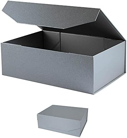 Silver Magnetic Large Gift Box with Lid, 13x9x4 Inches, 2Pcs