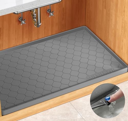 Winisok Waterproof Under Sink Mat 31" x 19", Silicone Mat, Dark Gray | Raised Edge Traps Spills & Leaks, Shelf Liner, Cabinet Protector, for Kitchen, Bathroom, Boots, Pets, Home Essentials