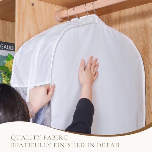 Univivi 40 Inch Cotton Garment Bags for Hanging Clothes 4 Pack, White