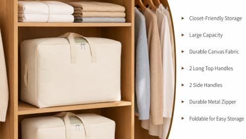 Soft Canvas Storage Bags for Comforter Bedding, Blankets, Quilt, Pillows