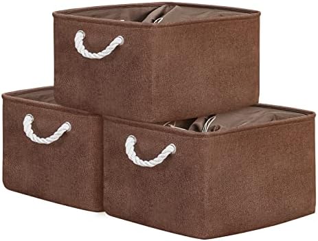 TheWarmHome Organization and Storage Basket for Organizing - 17x14x10 inch 3 Pack Fabric Storage Cubes, Collapsible Storage Bins for Shelves Closet Organizer Toy Gift Cloth (Brown)