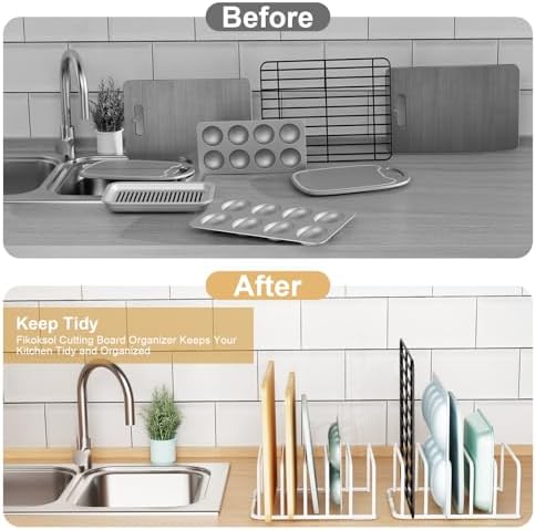 Fikoksol Cutting Board Organizer Storage, Baking Sheet Rack under Cabinet | Heavy Duty Cookie Sheet Organizer, Metal Cutting Board Holder, Space-saving Plate Holder for Cabinet, Tray Divider for Drawer