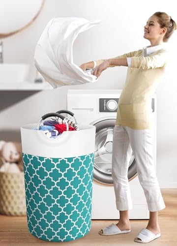 Large Laundry Basket, 115L Tall Collapsible Hamper with Handles, Green