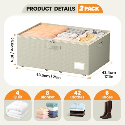 Dayacoco Under Bed Storage With Wheels,10in Underbed Storage Containers 65L