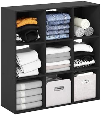 Furinno PELLI Closet Organizers and Storage, 9-Cube Closet Organizer, Open Shelf Closet Storage, for Wardrobe, Bedroom, Living Room, Americano