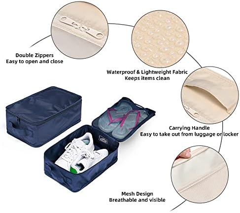 Travel Shoe Bags, Foldable Waterproof Shoe Pouches Organizer-Double Layer (6 Navy Shoe Bags)