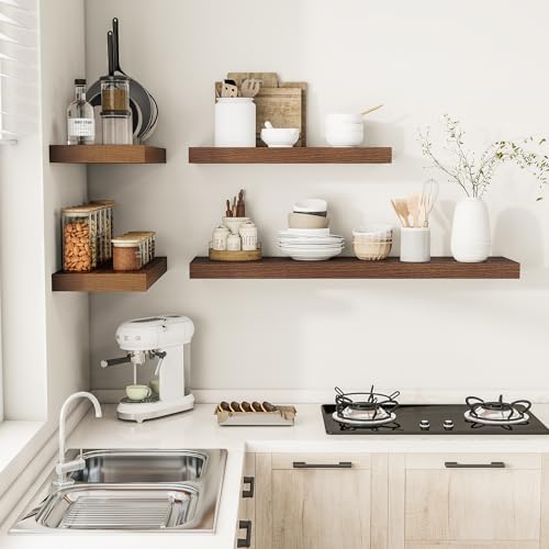 Vivelove Deep Floating Shelves 36x12” Set of 2, Walnut | Easy Install With Hardware, 2" Thick, Invisible Brackets, Wall Mounted, No Sagging, For Any Room