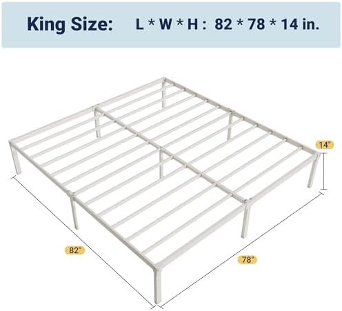 Allewie King Size Bed Frame, 14 inch Metal Beds with Storage Space, White