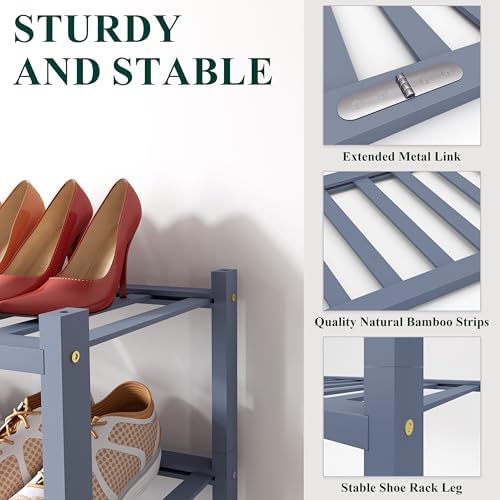 Smiry Bamboo Shoe Rack, 16 Vertical Slats, 6 Tier - 33.7" Wide, Grey