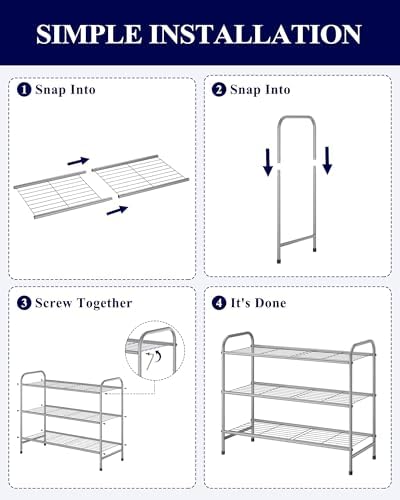 Kitsure Shoe Rack - Stainless Steel Shoe Organizer, Sturdy Shoe Rack for Closet and Front Door Entrance, Free Standing Shoe Shelf, Closet Organizers and Storage, 25.6" Wide - 3 Tier, Grey