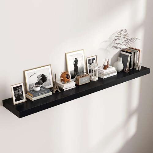 72 Inch Floating Shelves for Wall, 12"D Wood Storage Shelves, Black Finish