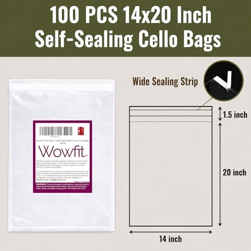Wowfit 100 CT 14x20 Self Sealing Clear Bags for Packaging, Hoodies, Jackets