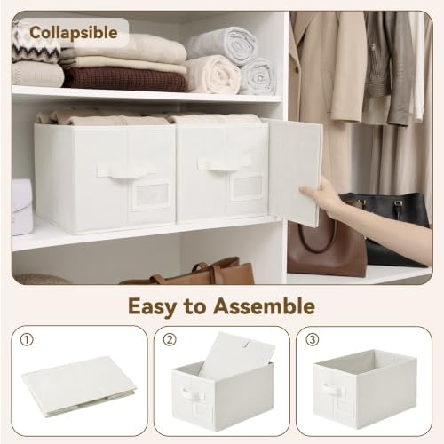 GRANNY SAYS Closet Storage Bins with Label, Pearl White, Medium, 3-Pack