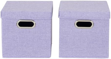 Household Essentials 814-1 Café Cube Bin Storage Set with Lids and Handles | 2 Pack, Purple Linen