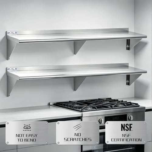 Hally Stainless Steel Shelf 2 Pack Wall Mounted Metal Shelves 12"x72" NSF | Kitchen Wall Shelf, 345lb Capacity, Heavy Duty Commercial Storage Rack, for Restaurant, Cafe, Bar , Garage, Laundry Room