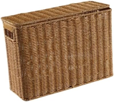 Generic Narrow and Tall Storage Box Woven Storage Basket with Lid Lightweight Decorative Storage Bin with Handle for Bedroom Clothing, S