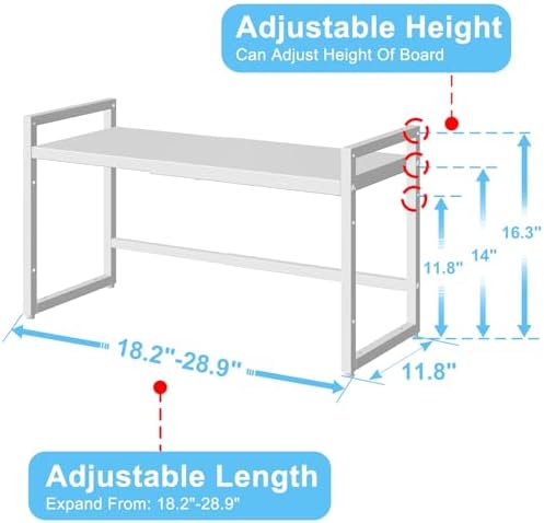 Expandable Kitchen Storage Shelves,110LBS Heavy Duty Metal Shelving Units and Storage For Small Appliance, Adjustable Stackble Storage Shelf Organizer For Kitchen Cabinet Pantry Warehouse Garage,White
