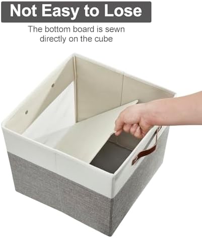 Bagnizer Storage Cubes, 4 Pack Linen Foldable Storage Bins (13 x 13 inch) with Clear Window and 2 Handles, Closet Organizers and Storage for Shelf Closet, Clothes, Books - (Gray and White)
