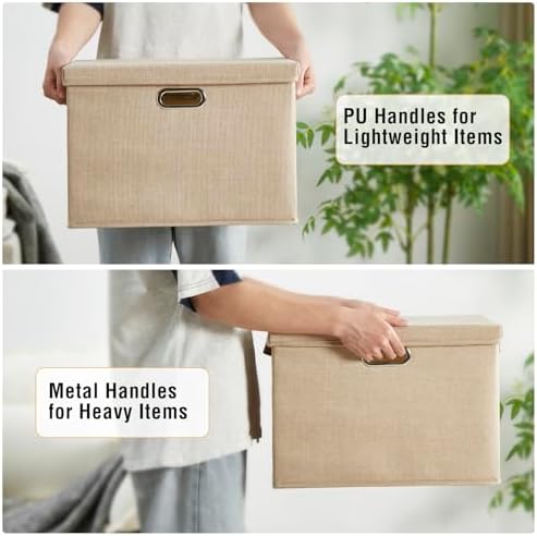 15" Fabric Storage Box with Lids, 3-Pack, Khaki