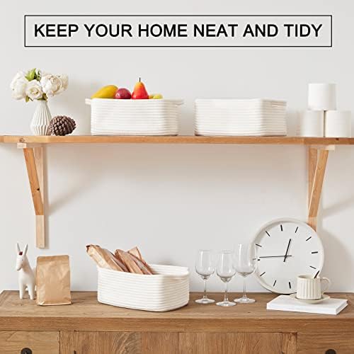 OIAHOMY 3 Pack Storage Baskets for Shelves Cotton Rope Storage Bins White