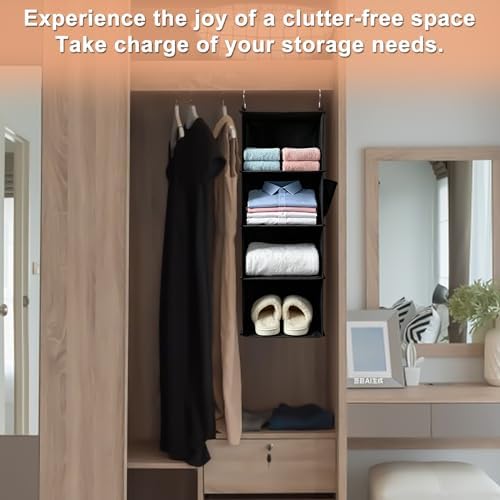 Hanging Closet Organizer and Shelves,4 Shelves with 1 Side Pockets (Grey)