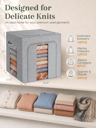 Rigid-Structured Cashmere Sweater Storage Box, 2 Pack, Gray