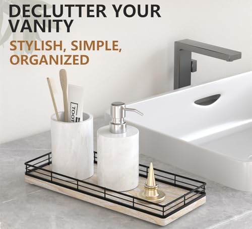Bathroom Tray for Counter Top Organizer, Ash Wood Vanity Tray (Pack of 2)