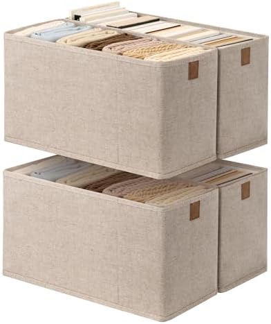 StorageWorks Narrow Storage Bins for Closet Shelves, Brown&Beige, 4-Pack