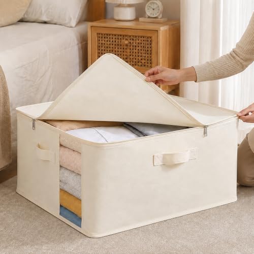 6Pack Canvas Storage Bags for Clothes & Comforters with Clear Window, Beige