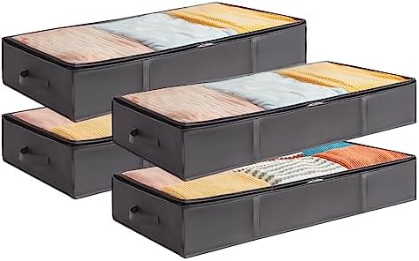 Lifewit Under Bed Storage Containers 4 Pack, Large Capacity Blanket Storage Bags with Reinforced Handle, Organization and Storage for Clothes, Sheets, Towels, Bedroom, Closet, College Dorm, Grey