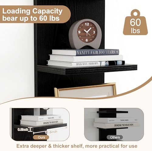 Fun Memories 4 Tier Wall Shelf Unit, Vertical Floating Shelf, Wall Mount Lack Shelving Home Decor Organizer Tall Tower Design Utility Shelving for Bedroom Living Room, Black