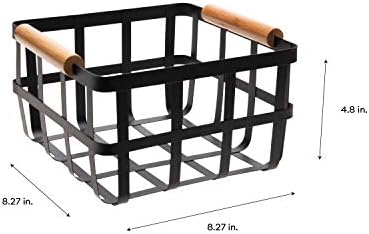 Simplify 4 Pack Square Metal Storage Basket with Bamboo Handles | Medium | Farmhouse Style Wire Basket | Home Organizer | Decorative | Rustic | Black (KIT-10037-BLACK-4PK)